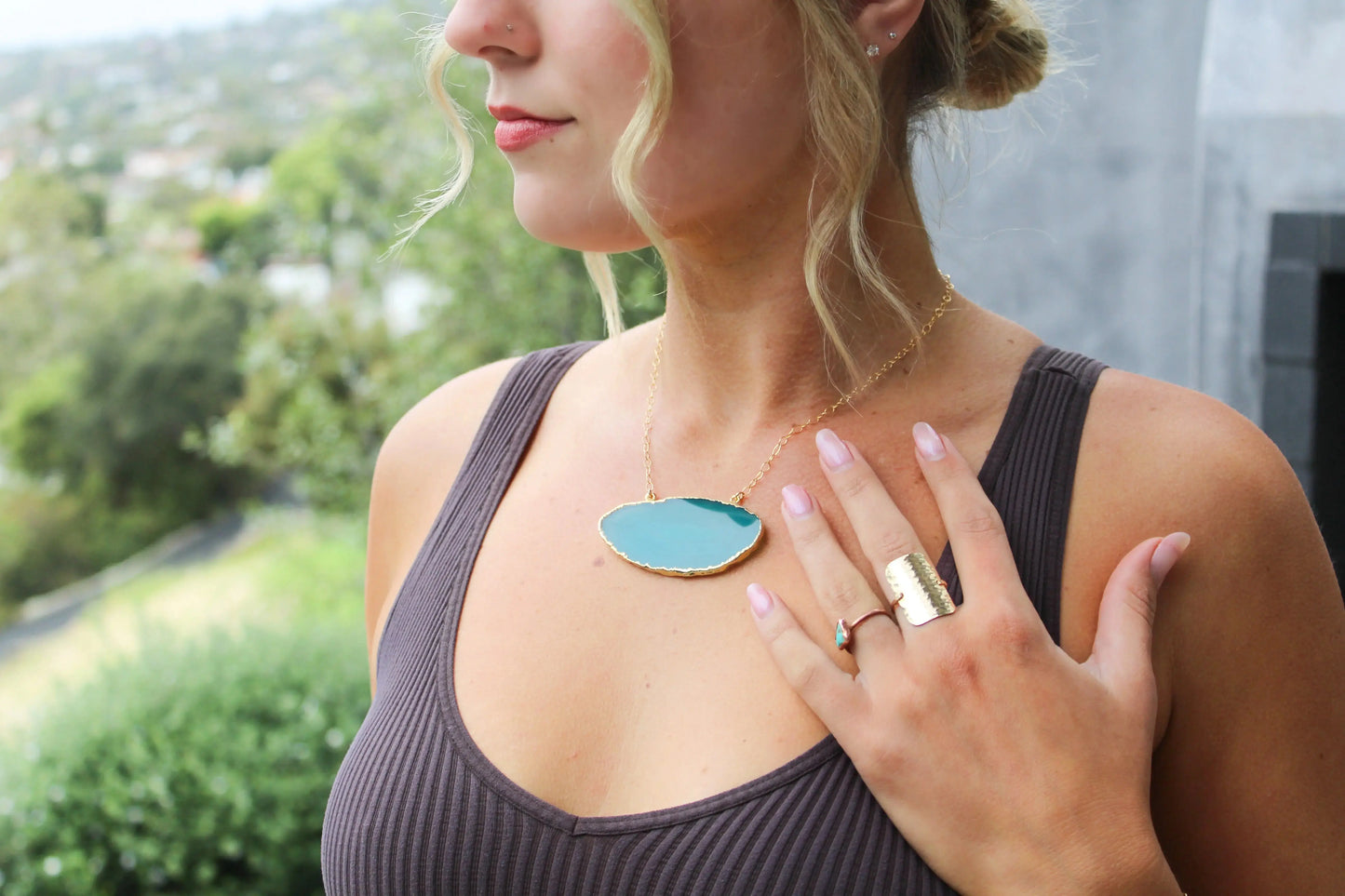 Green Agate Statement Necklace My Store