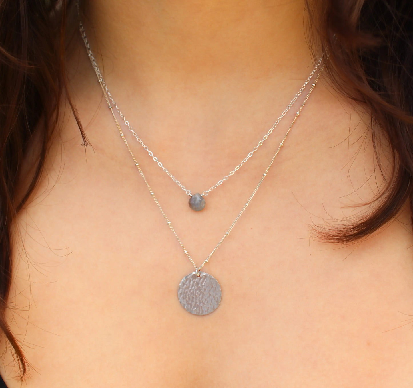 Medium Hammered Gold Circle Necklace on Satellite Chain My Store