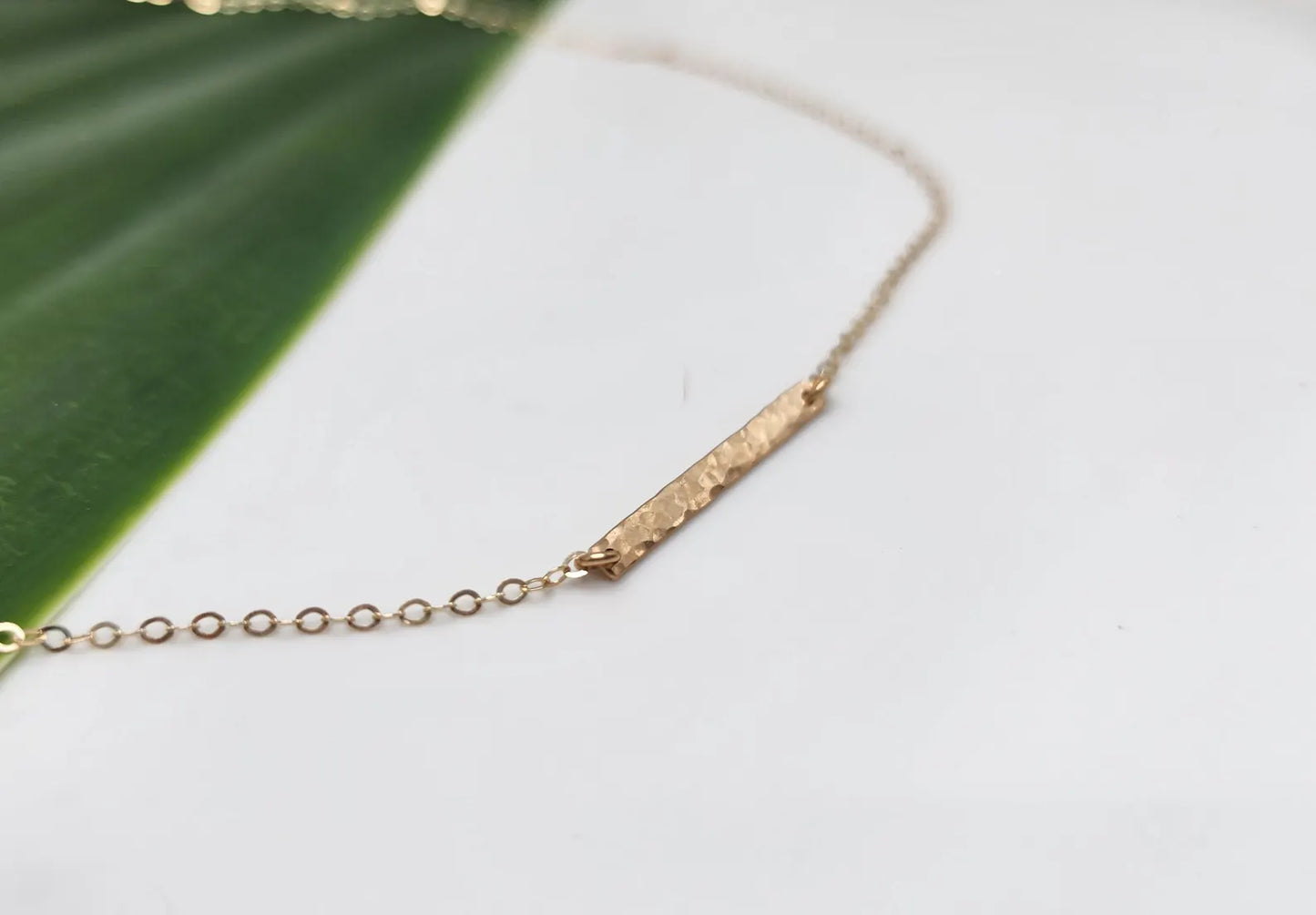 Tiny 14k Gold Fill Hammered 1 inch Horizontal Bar Necklace My Store