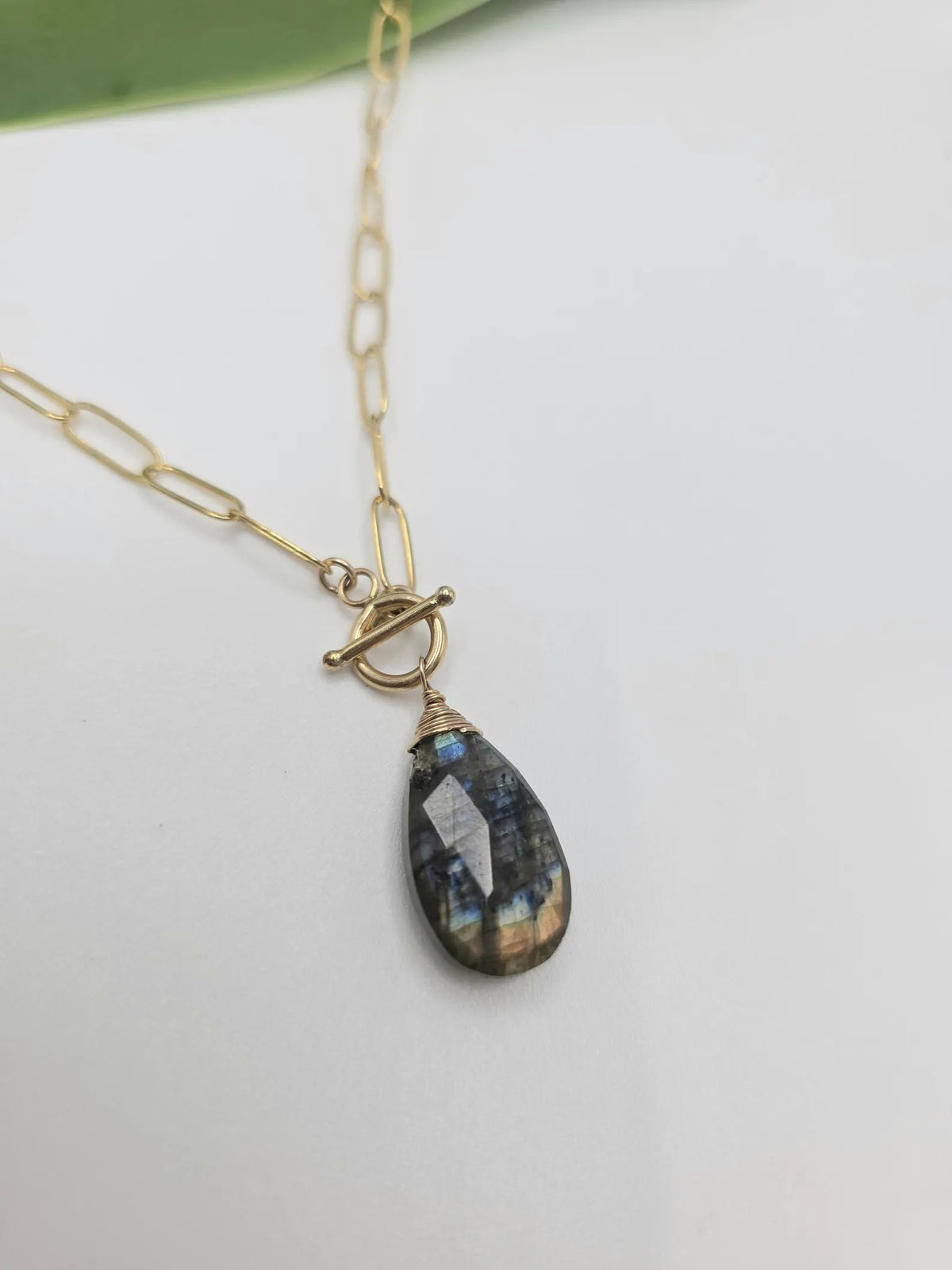 Labradorite Teardrop Gemstone with Sterling Silver Paperclip Chain Necklace My Store