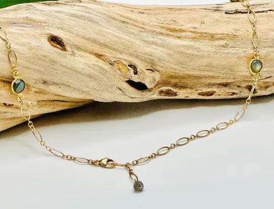 Labradorite Bezel on Figaro Chain Necklace My Store