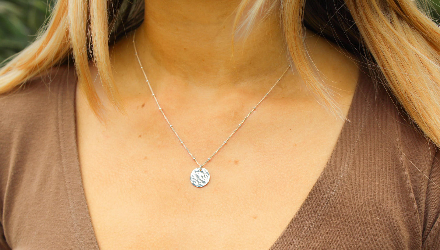 Small Hammered Circle 2 Necklace Set, 14k Gold Fill or Sterling Silver