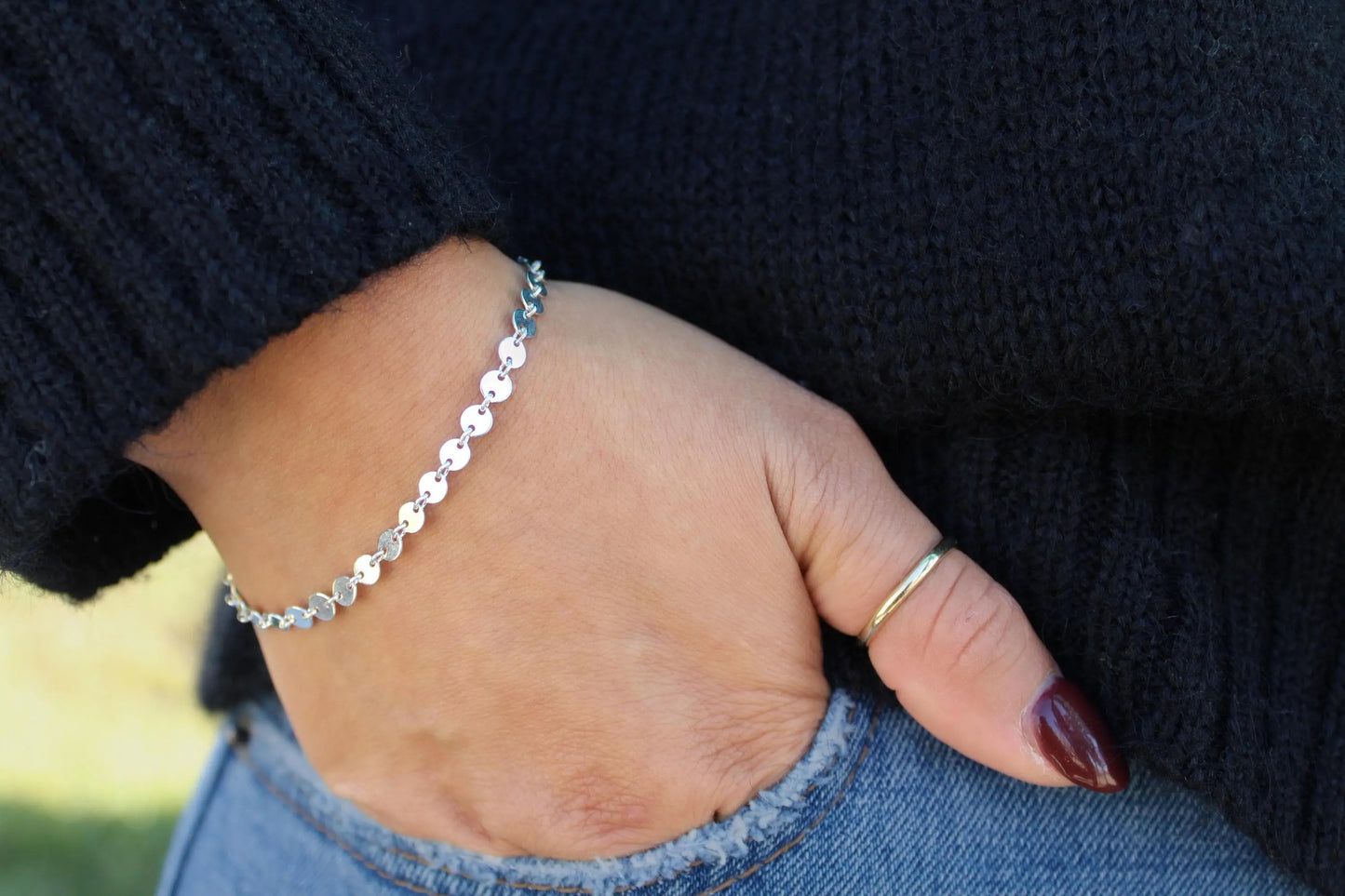 Sequin Chain Bracelet, Sterling Silver, 14k Gold Fill My Store