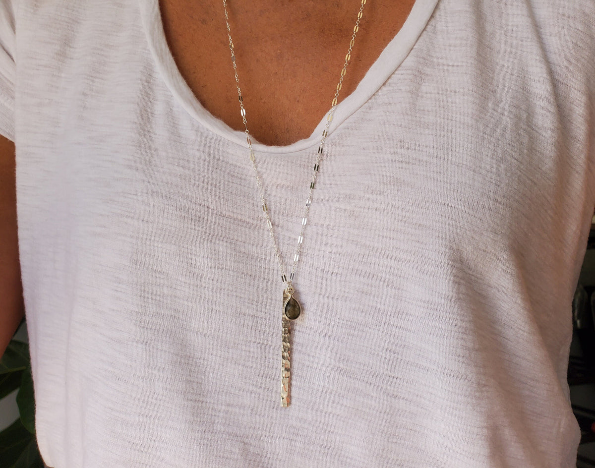 Large Hammered Bar Necklace, Sterling Silver, Gold Fill My Store