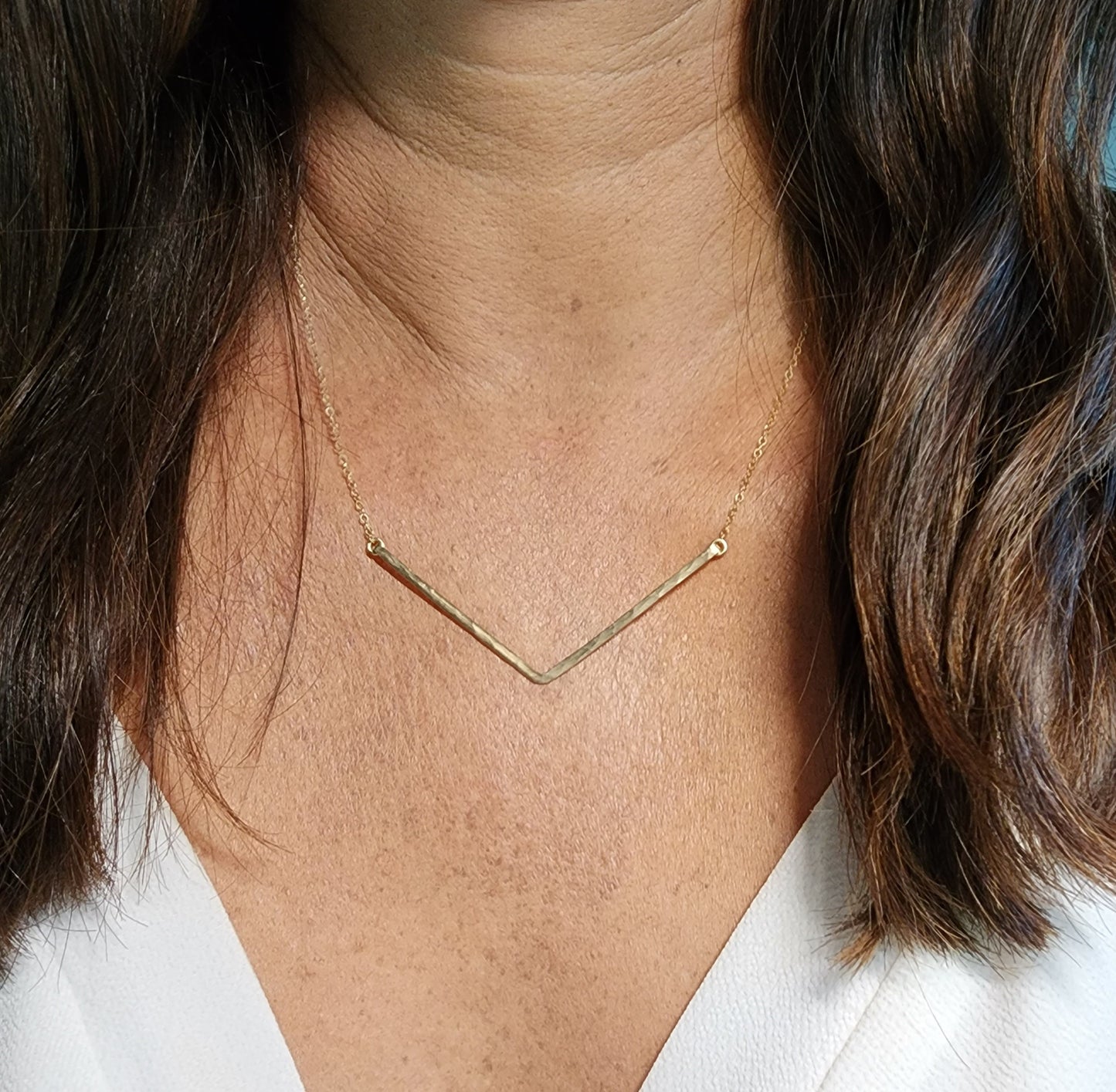 Large Hammered Bar Necklace, Sterling Silver, 14k Gold Filled, Bar Necklace, Hammered Bar, Chevron Chevron Necklace, Gold, Silver, V Bar Necklace