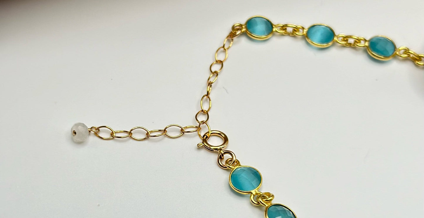 Aqua Bezel Chain Necklace