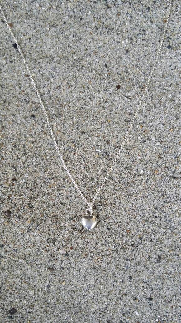Tiny Puffed Heart Necklace, 14k Gold Fill, Sterling Silver