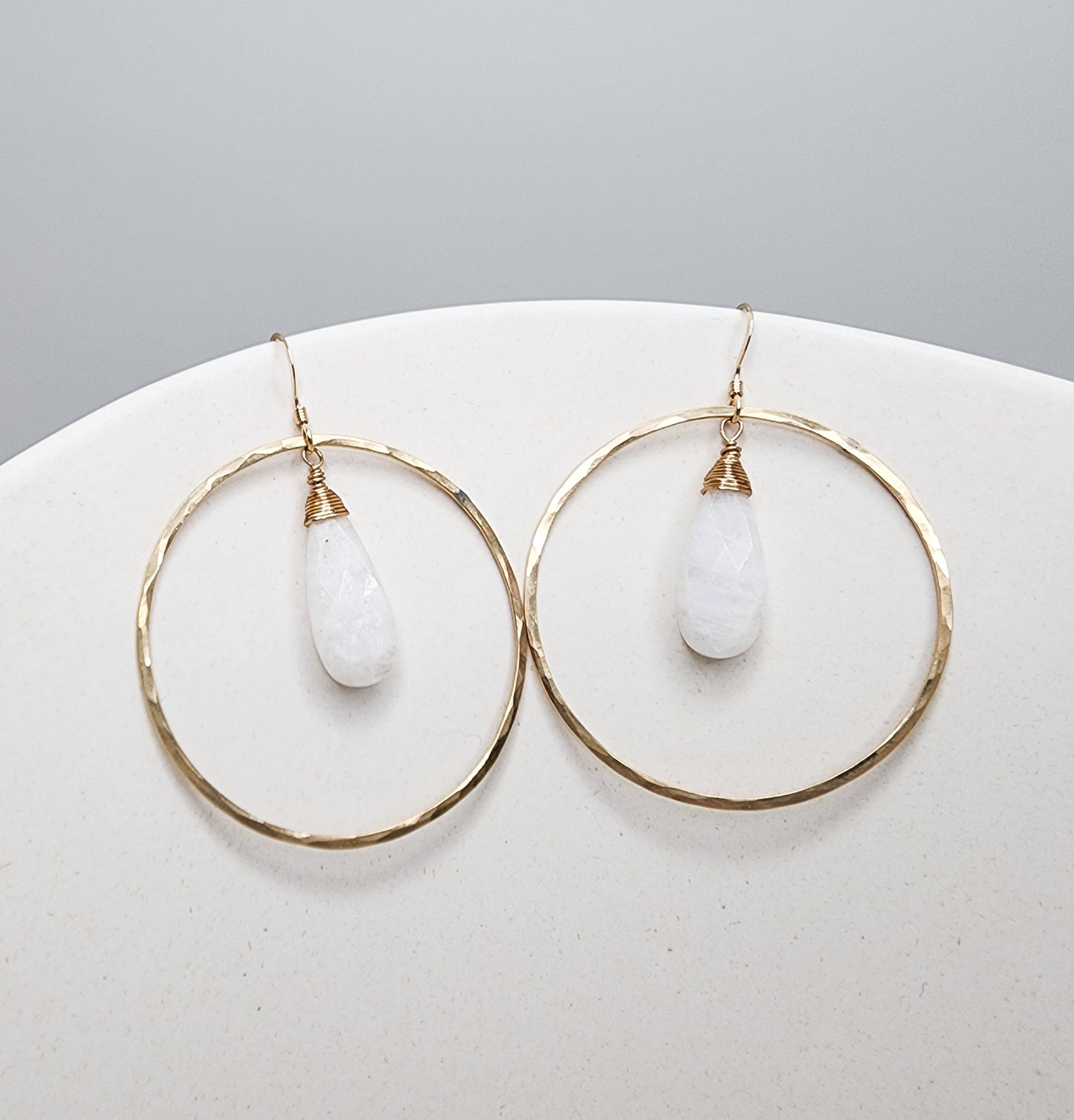 Moonstone Hoop Earrings in 14k Gold Fill or Sterling Silver