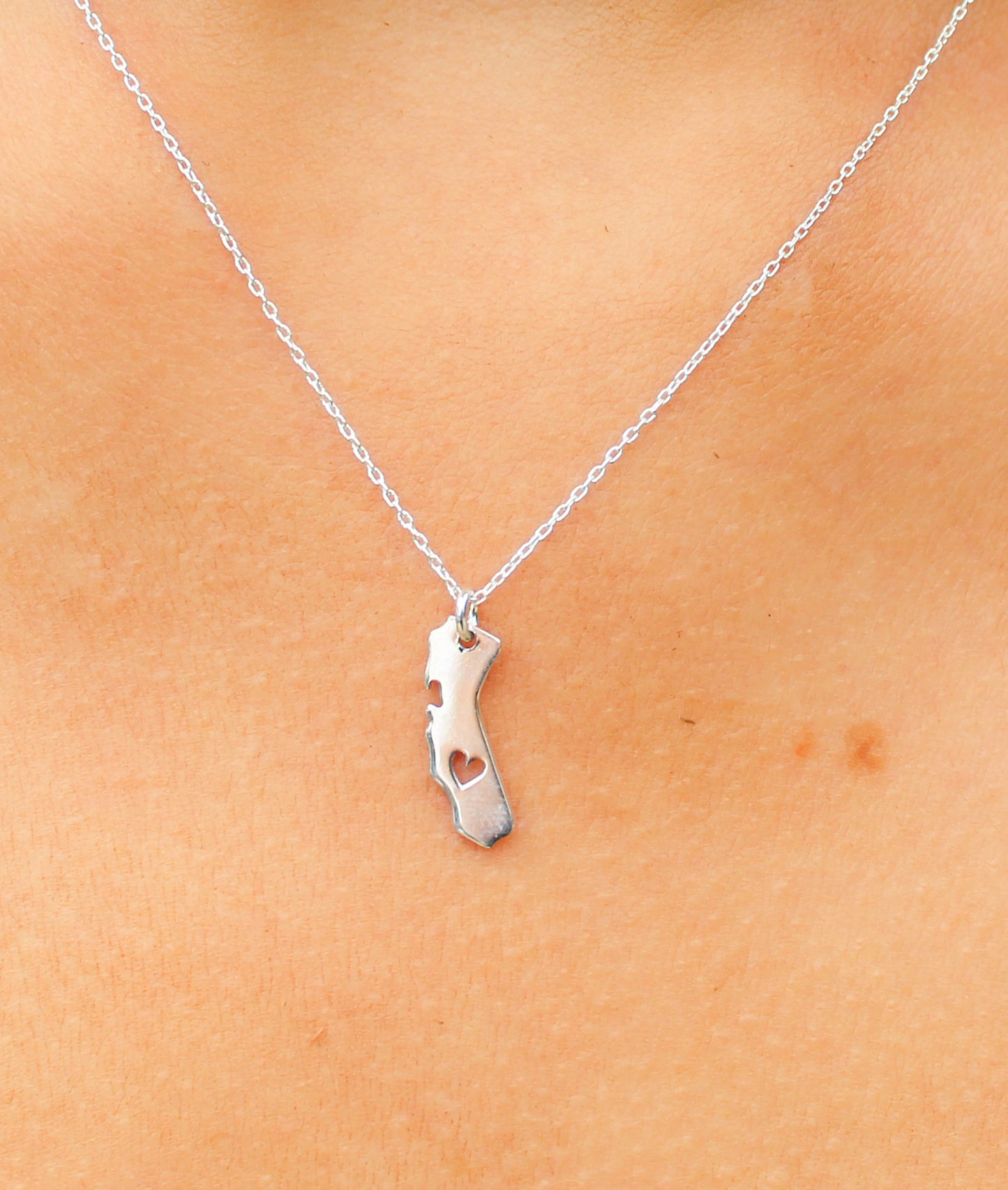 Sterling Silver California Love Necklace, California Heart Necklace