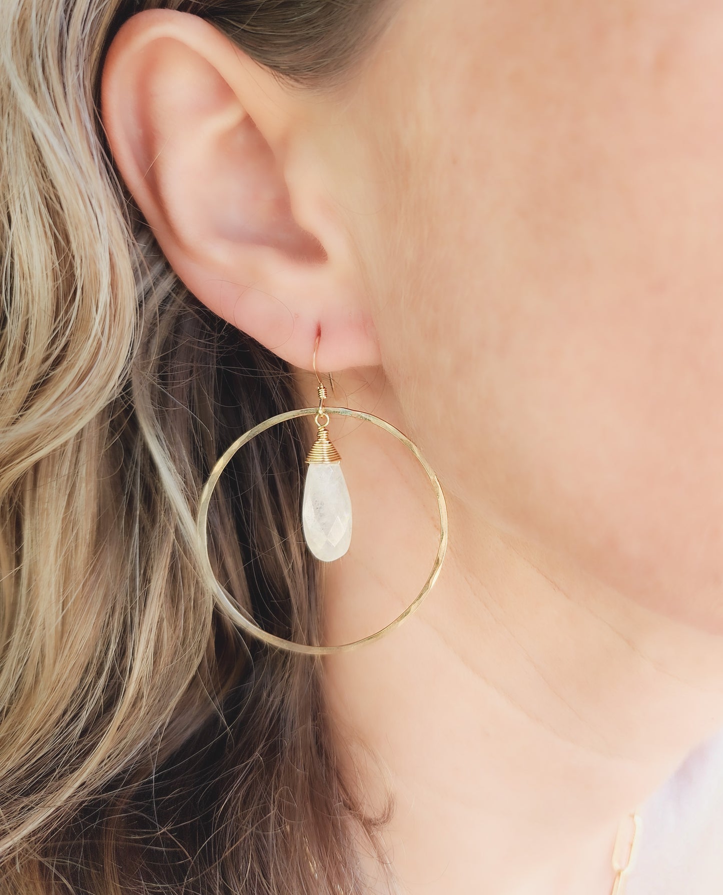 Moonstone Hoop Earrings in 14k Gold Fill or Sterling Silver