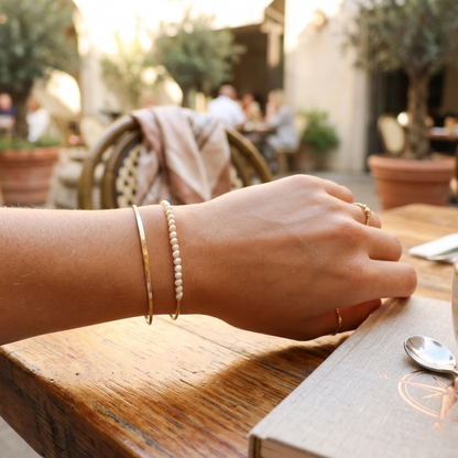 Hammered Pearl Bangle, Sterling Silver, 14k Gold Filled