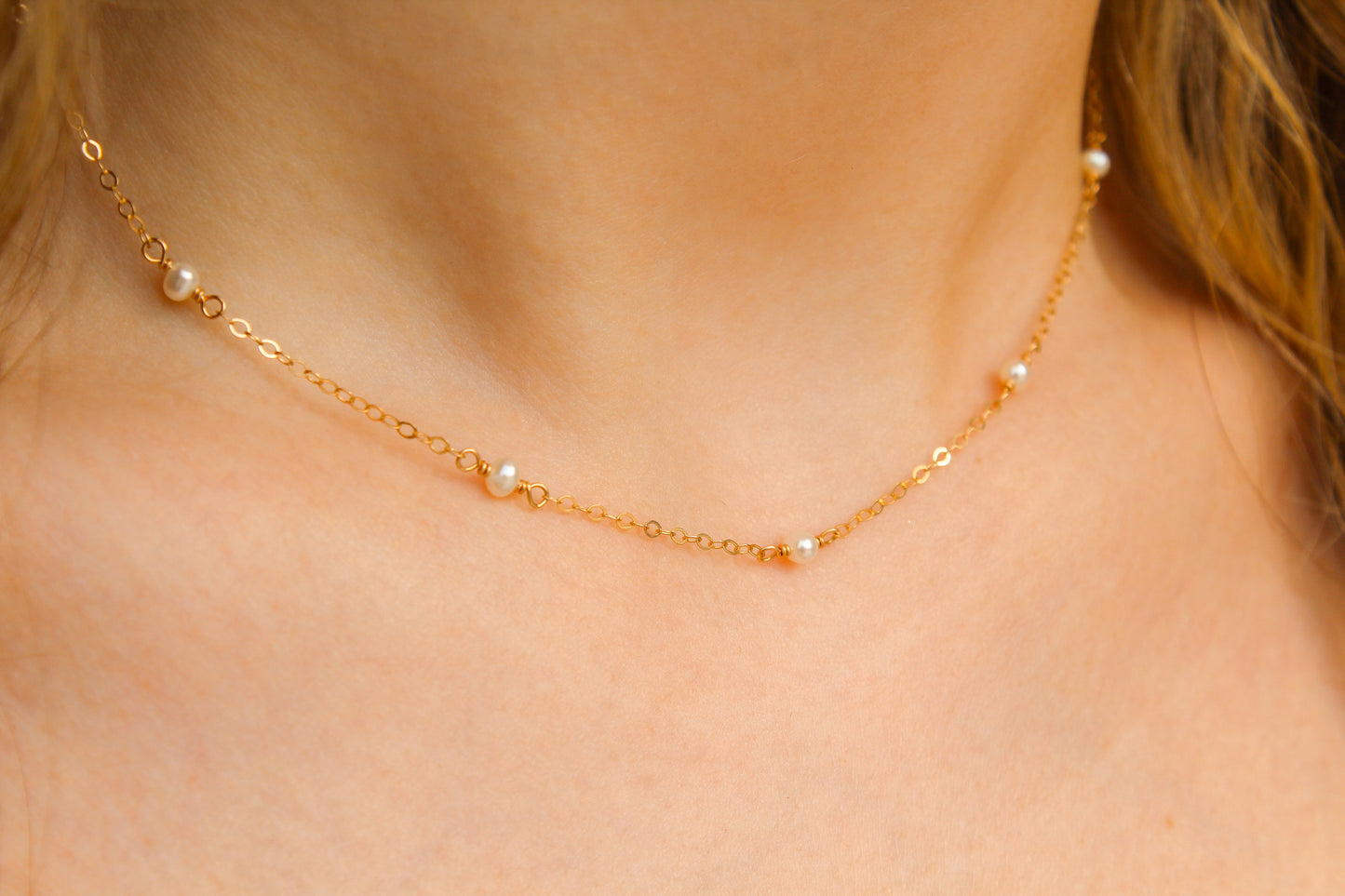 Dainty Pearl Necklace 14k Gold Filled