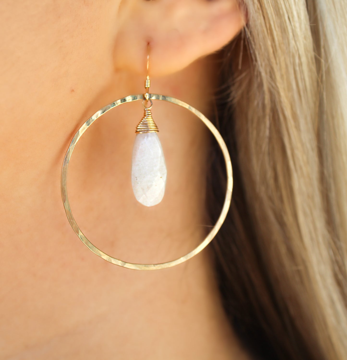 Moonstone Hoop Earrings in 14k Gold Fill or Sterling Silver