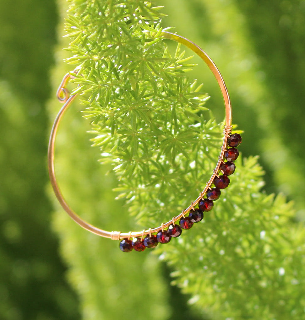 Garnet Bracelet, Stacking Bangle, Sterling Silver, 16K Gold Fill