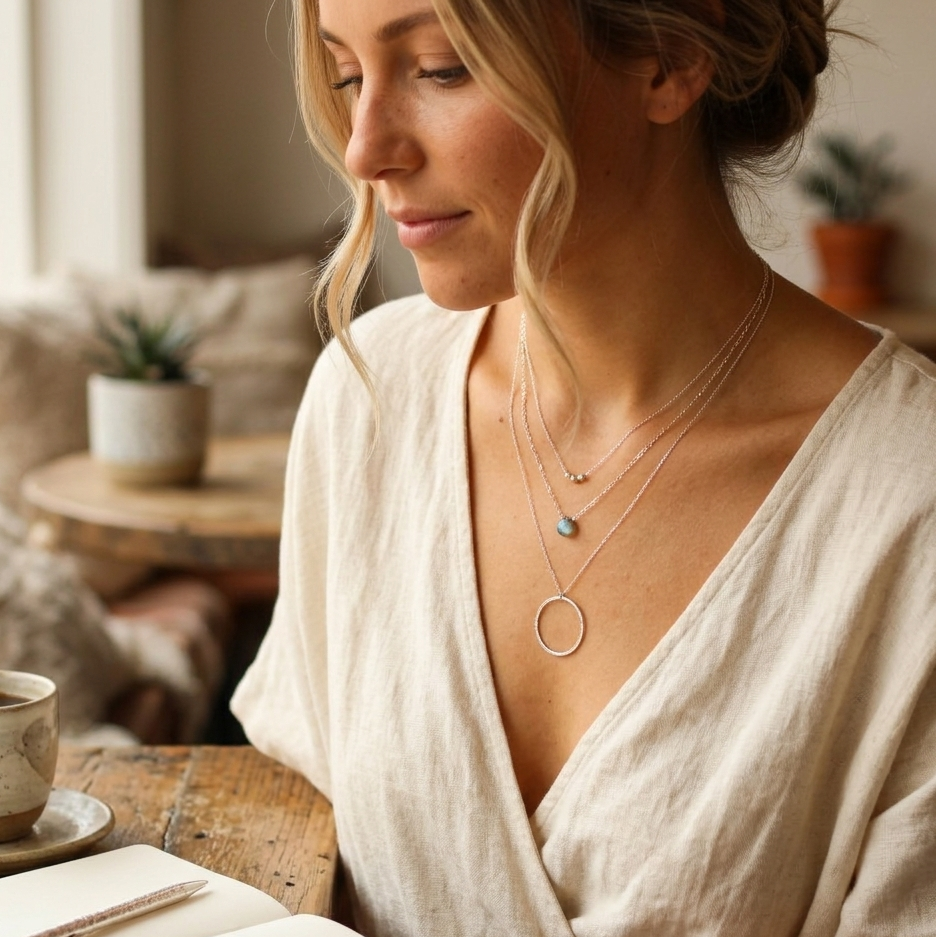 Layered Necklace Set, Gemstone, Sterling Silver, 14k Gold Fill