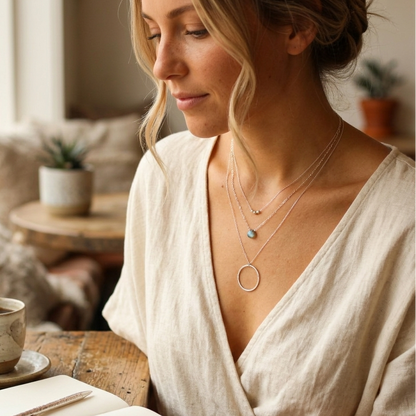 Layered Necklace Set, Gemstone, Sterling Silver, 14k Gold Fill