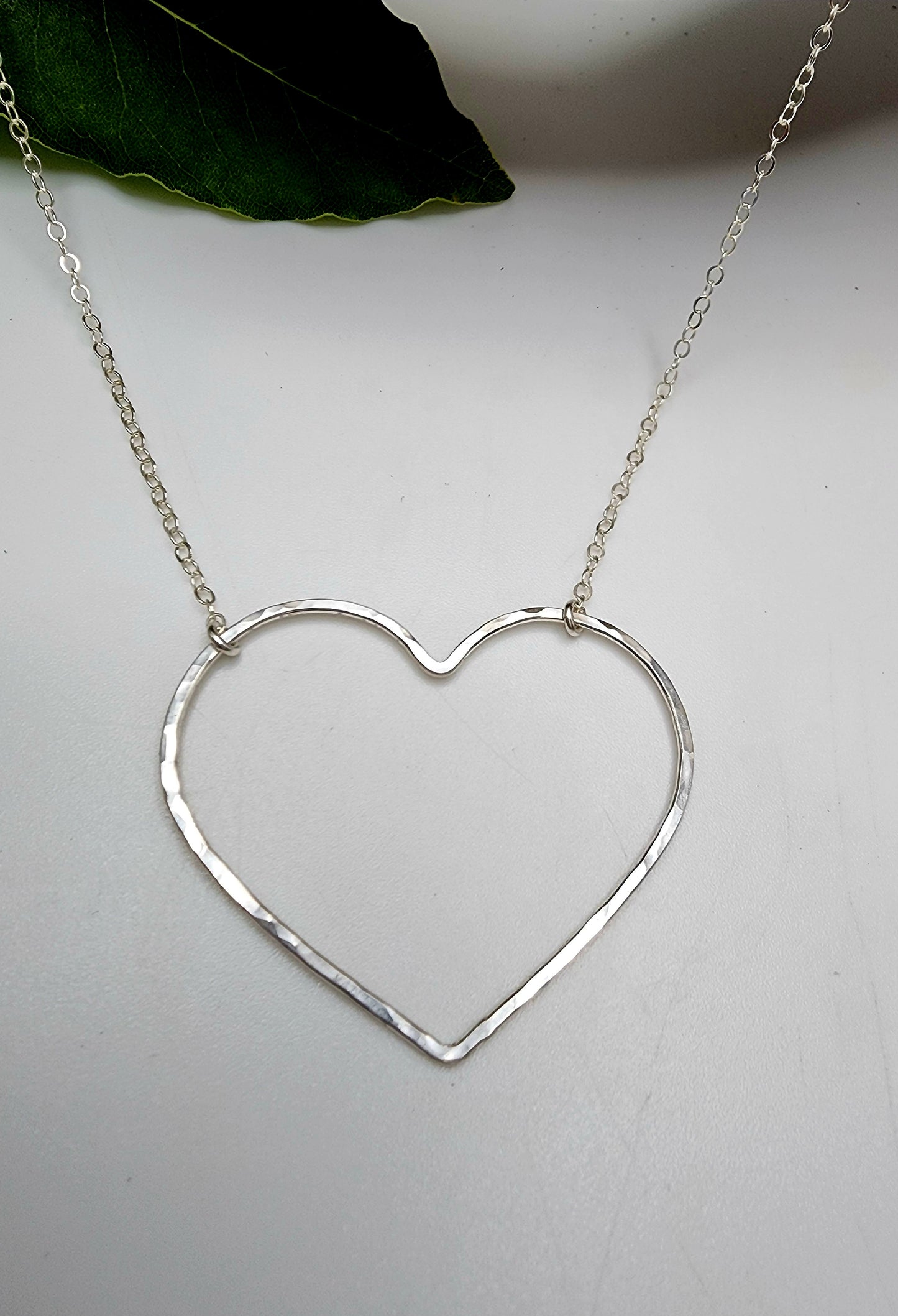 Large Sterling Silver Open Heart Necklace