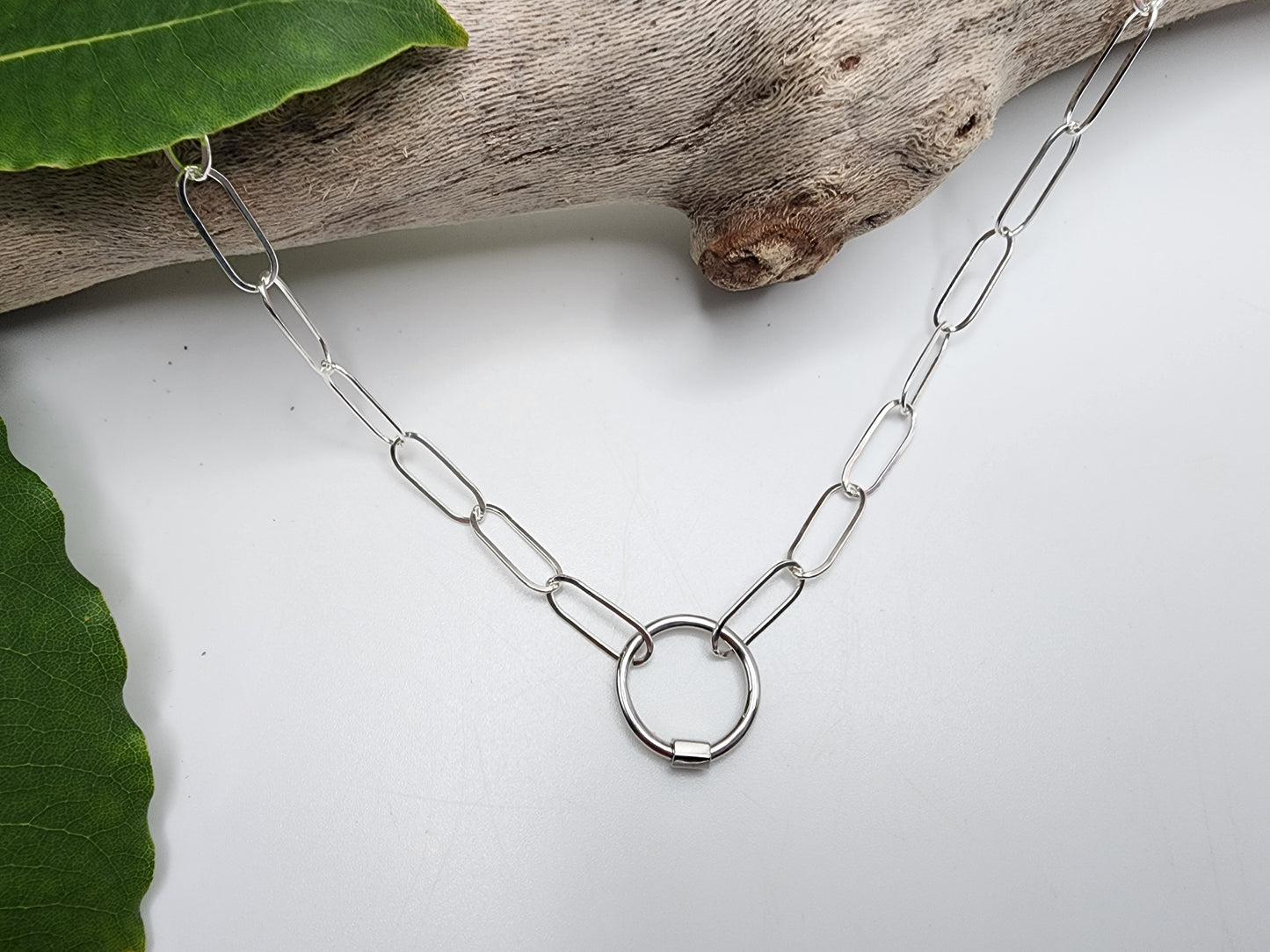 Sterling Silver Carabiner Circle Necklace