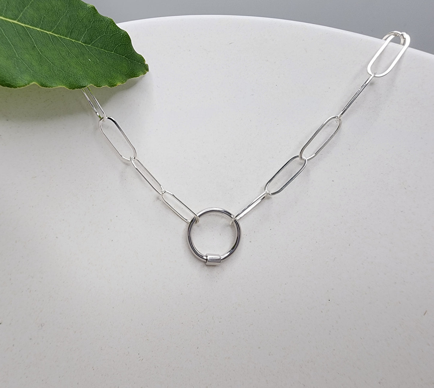 Sterling Silver Carabiner Circle Necklace