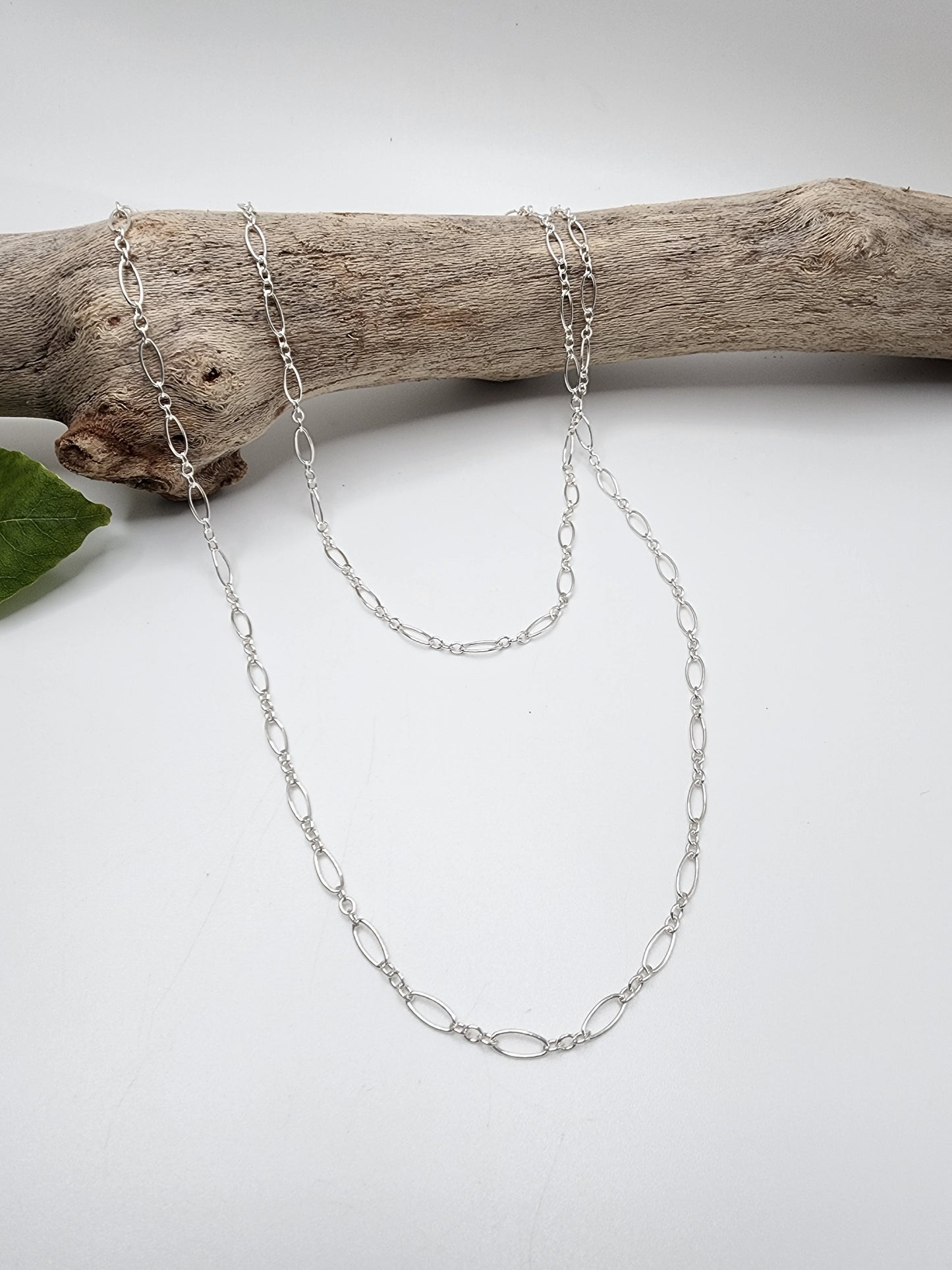 Long Sterling Silver Figaro Chain Wrap Necklace