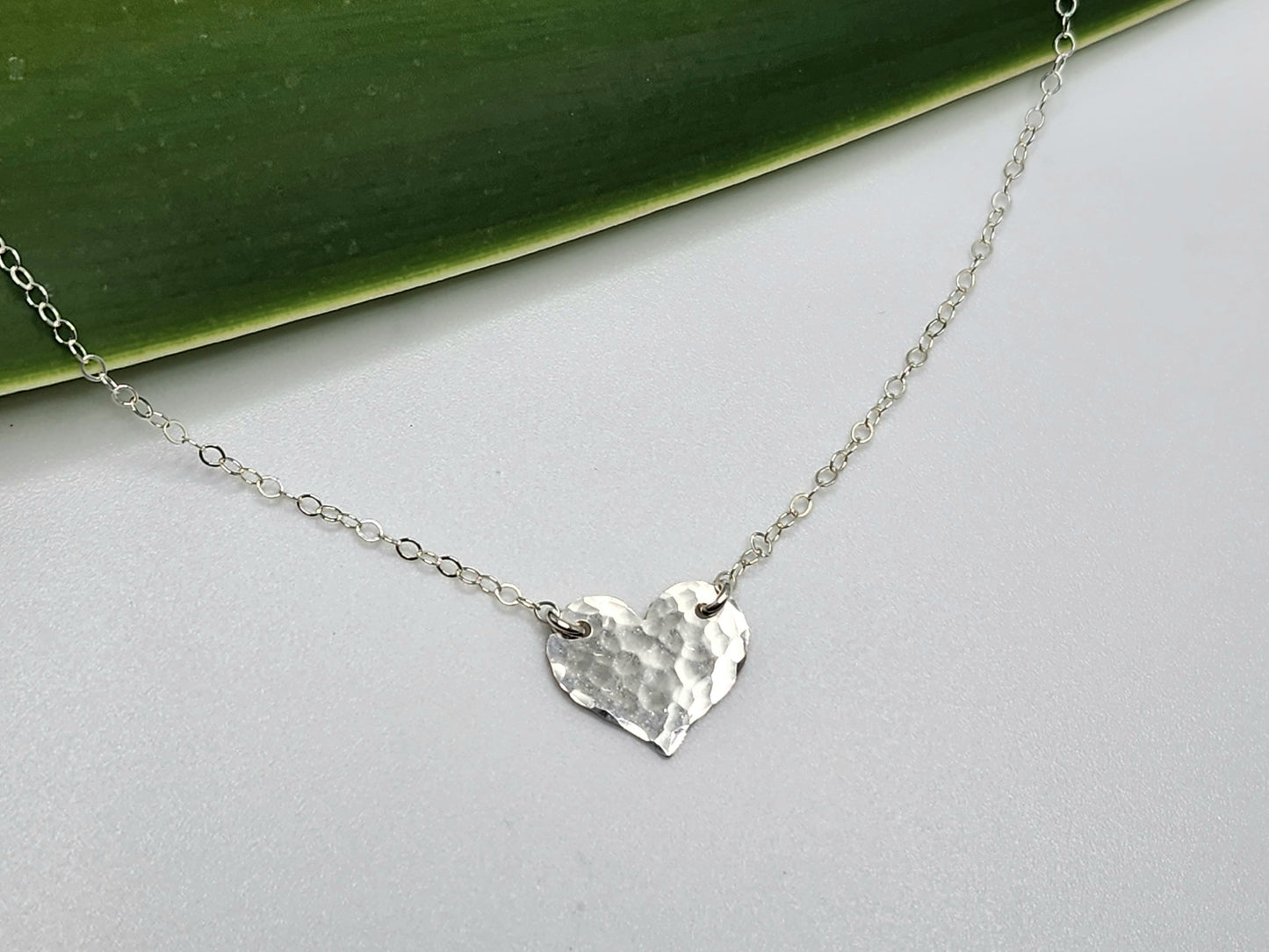 Small Hammered Heart Necklace, Sterling Silver, 14k Gold Filled