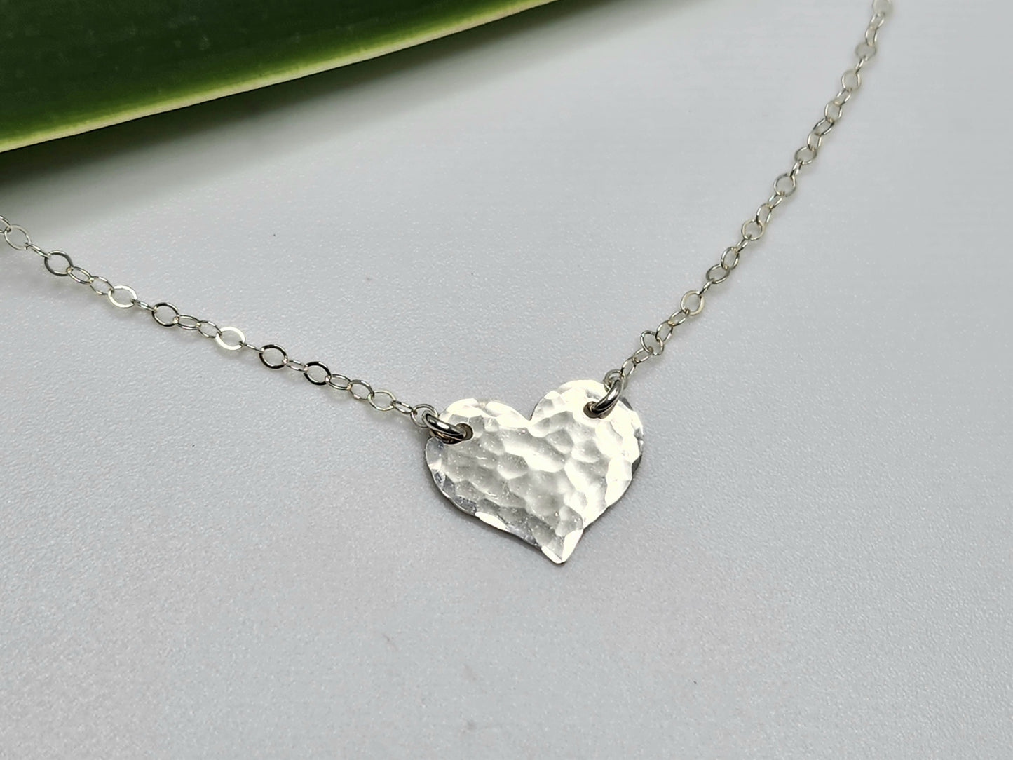 Small Hammered Heart Necklace, Sterling Silver, 14k Gold Filled