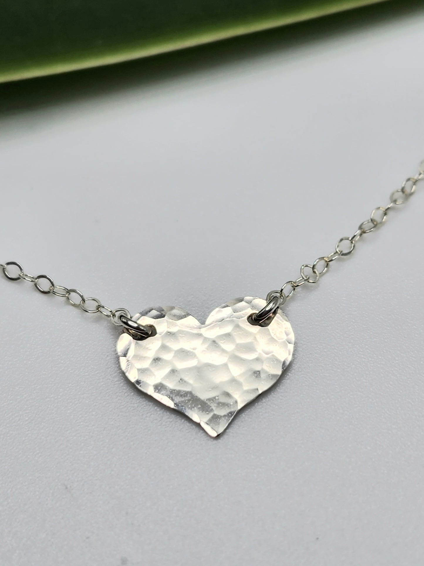 Small Hammered Heart Necklace, Sterling Silver, 14k Gold Filled