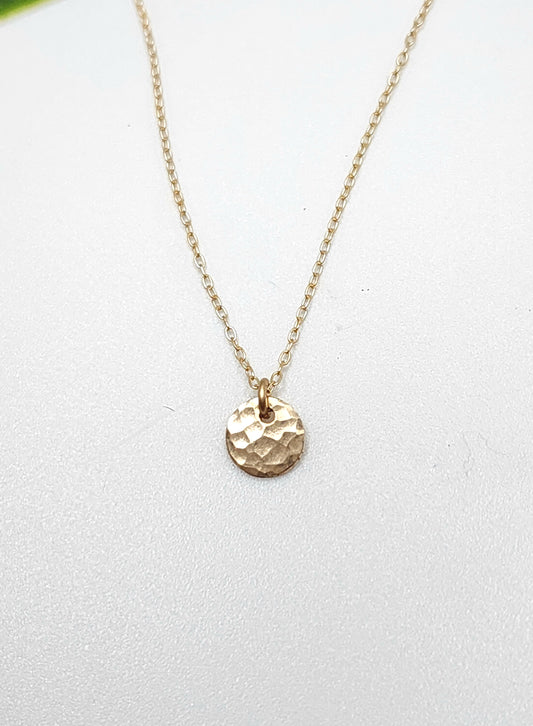 Teenie Tiny Hammered Disk Necklace, Sterling Silver, 14k Gold Fill