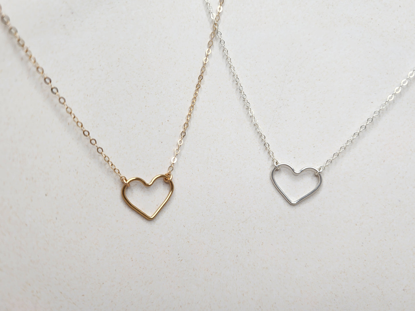 Small Open Heart Necklace, Sterling Silver, 14k Gold Filled