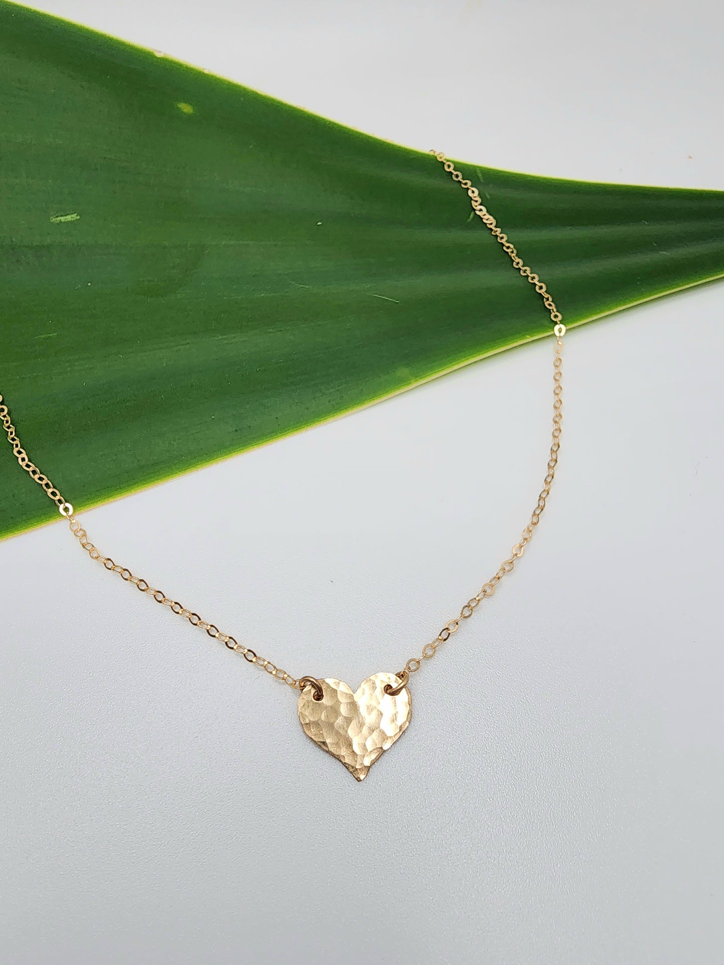 Small Hammered Heart Necklace, Sterling Silver, 14k Gold Filled