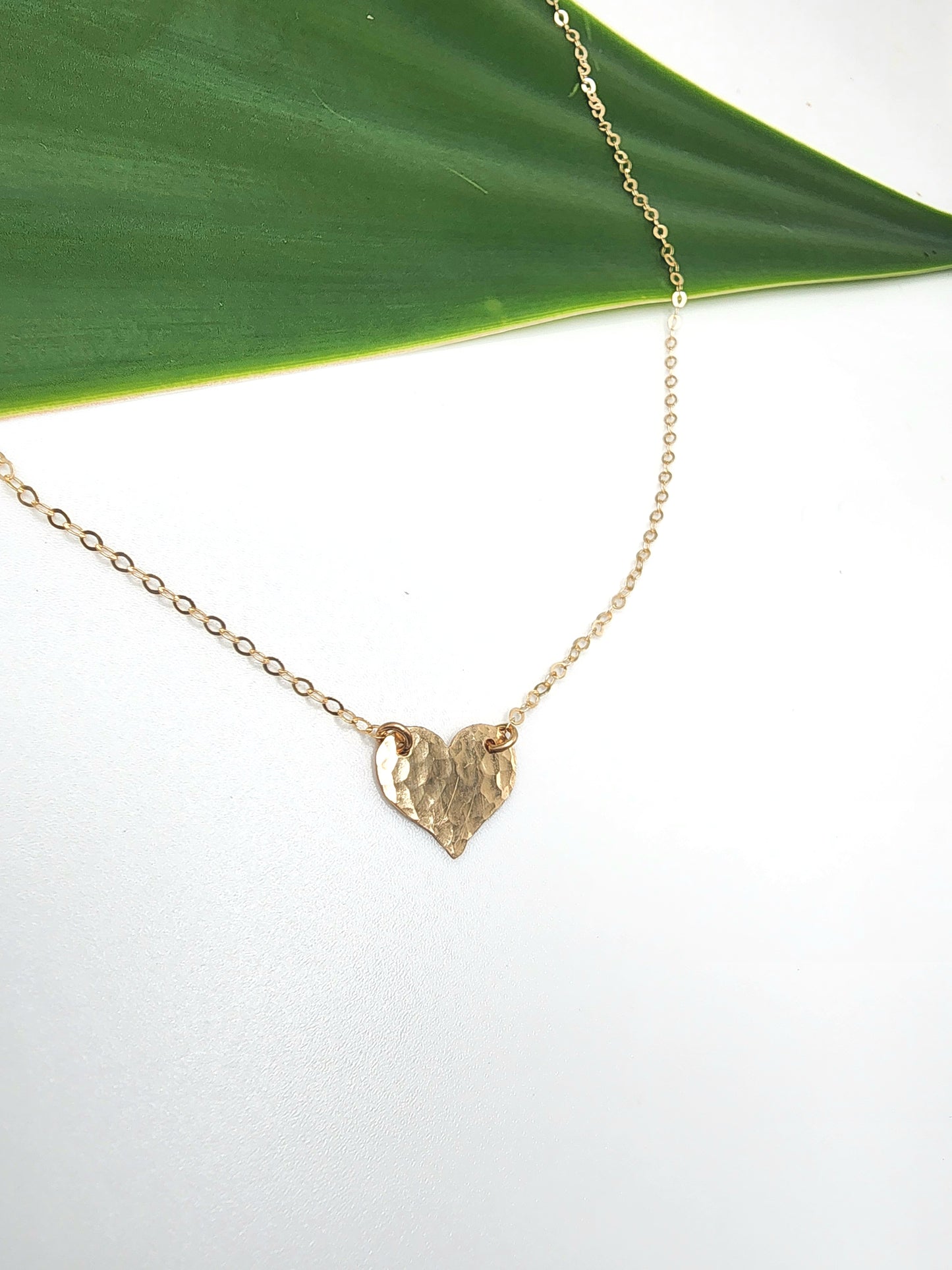 Small Hammered Heart Necklace, Sterling Silver, 14k Gold Filled