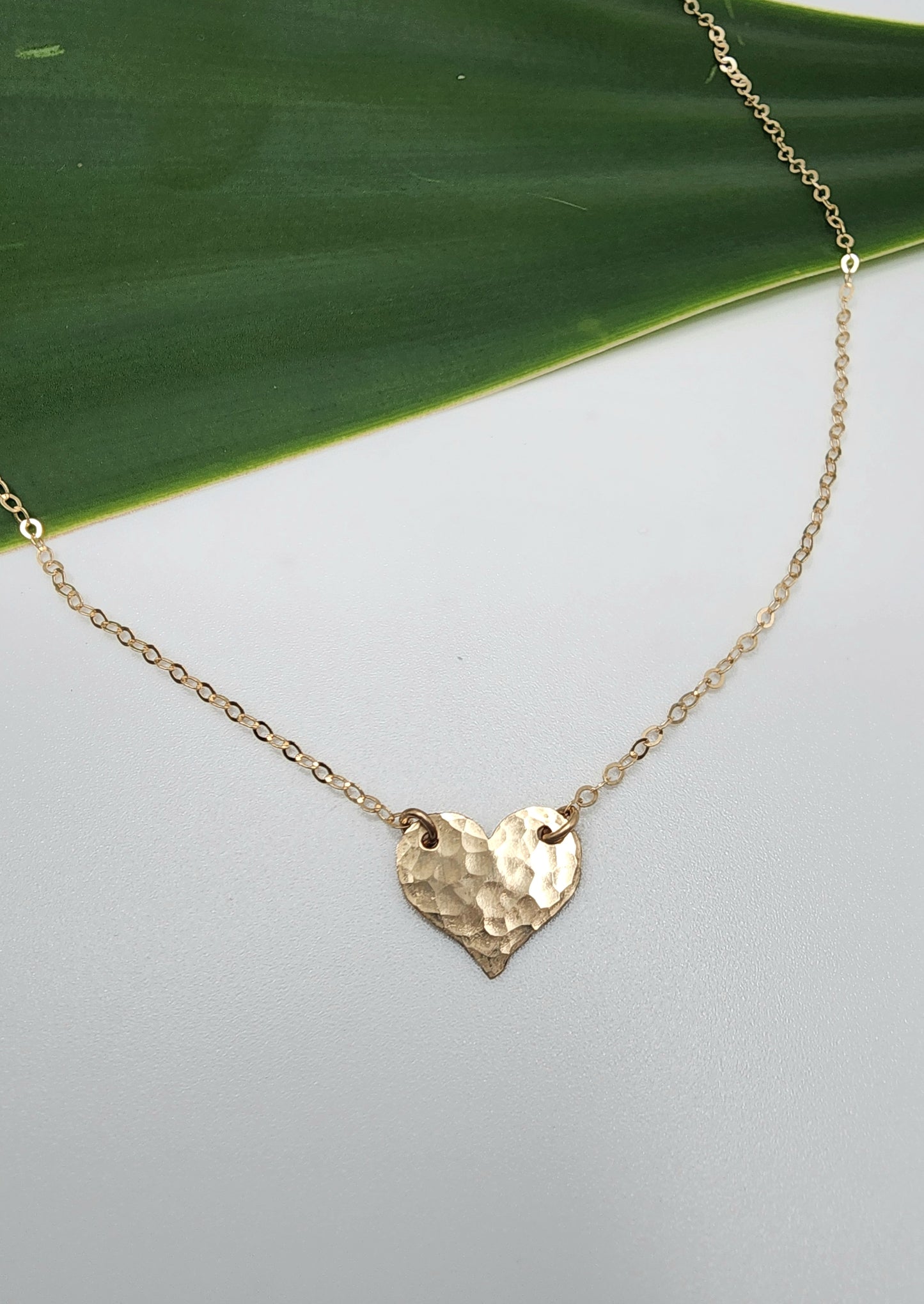 Small Hammered Heart Necklace, Sterling Silver, 14k Gold Filled