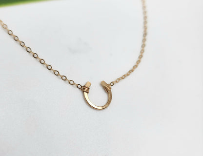 Tiny Horseshoe Necklace, Gold Filled, Sterling Silver, Mixed Metals
