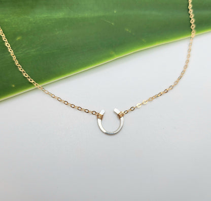 Tiny Horseshoe Necklace, Gold Filled, Sterling Silver, Mixed Metals