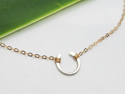 Tiny Horseshoe Necklace, Gold Filled, Sterling Silver, Mixed Metals