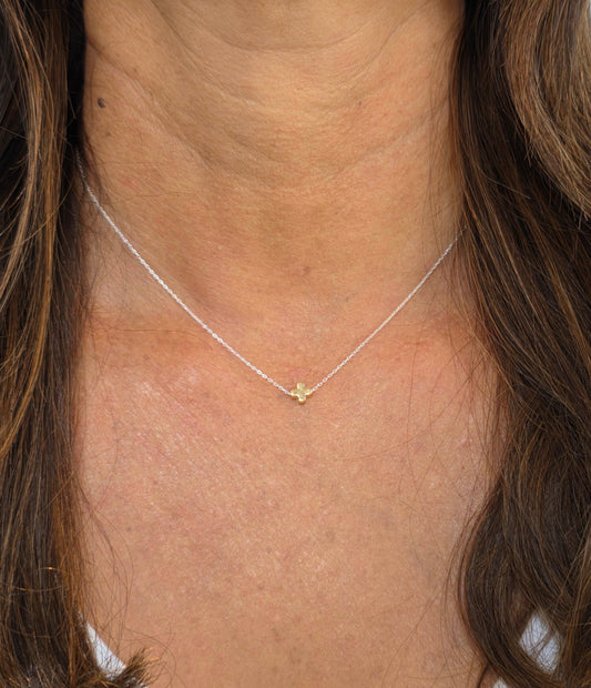 Tiny Gold Fill Cross Necklace, Gold Fill, Mixed Metal