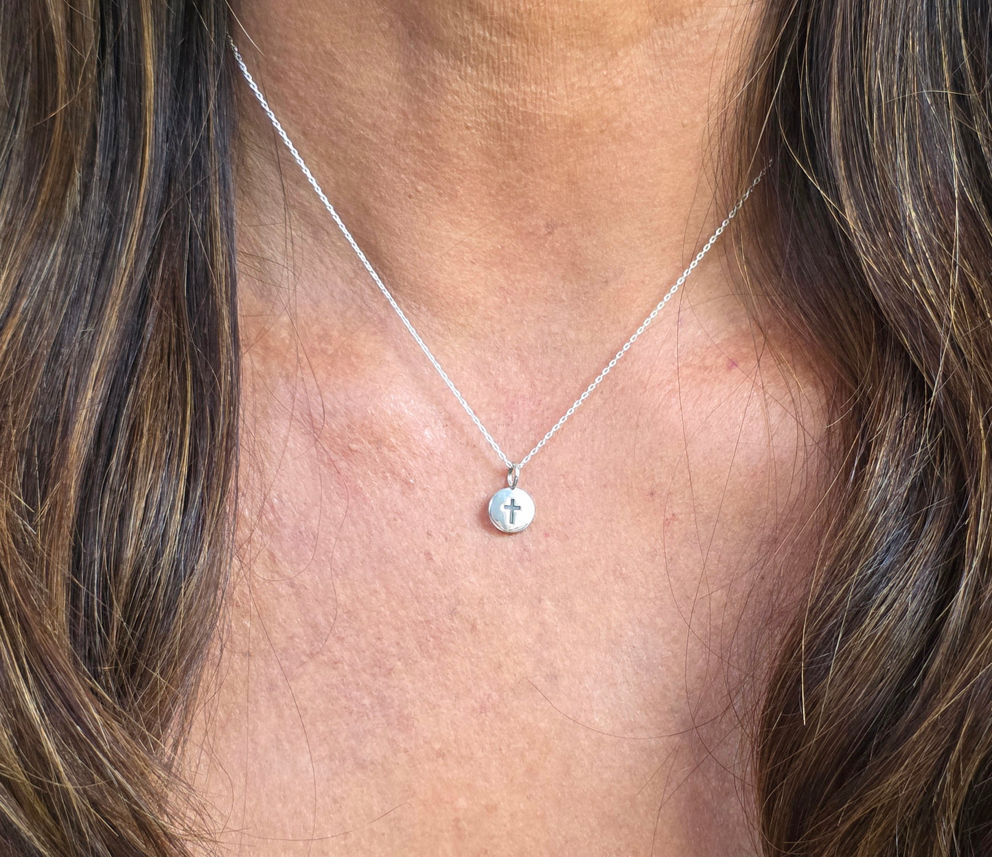 Tiny Sterling Cross Pendant Necklace