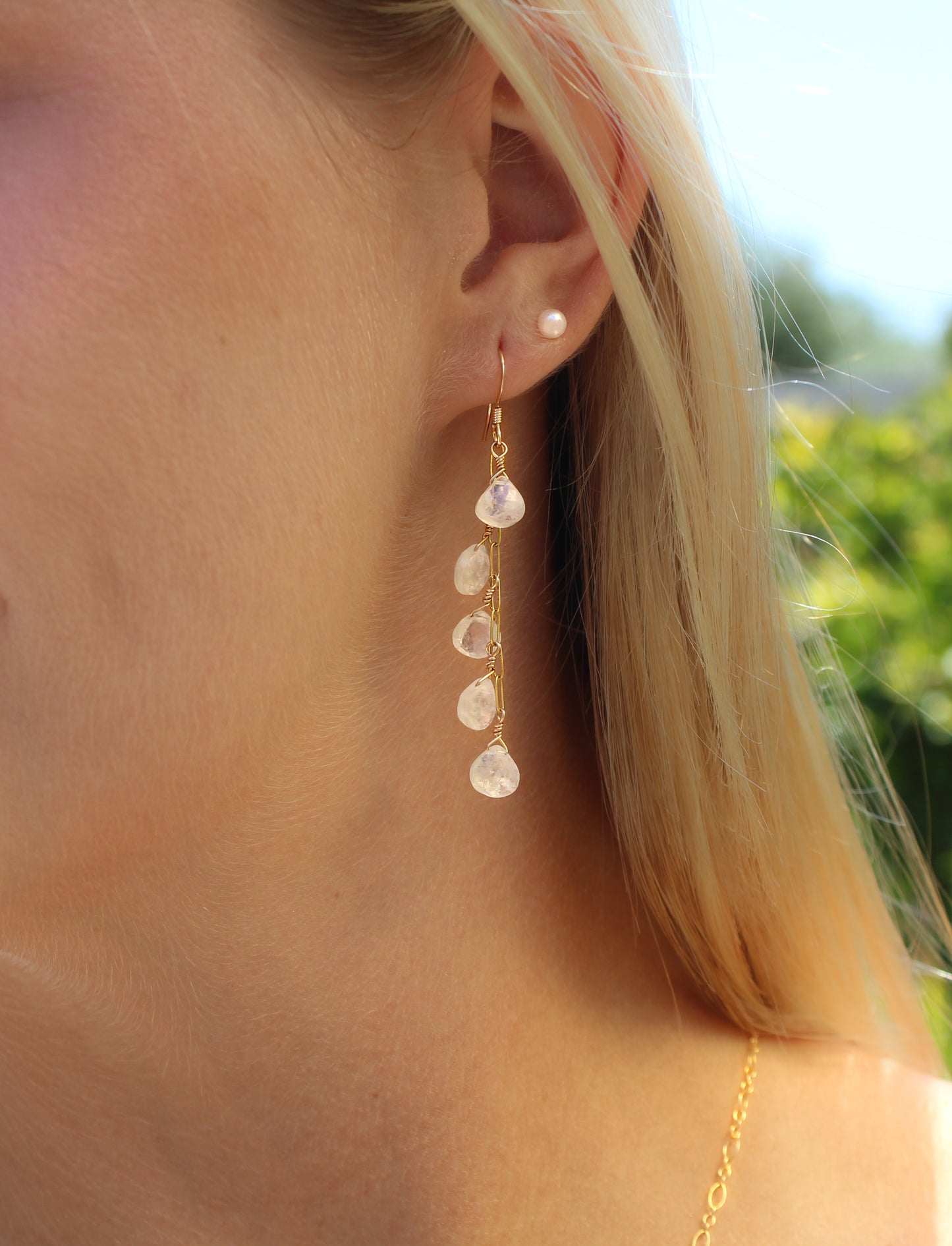 Dangle Faceted Teardrop Multi-Moonstone Earrings