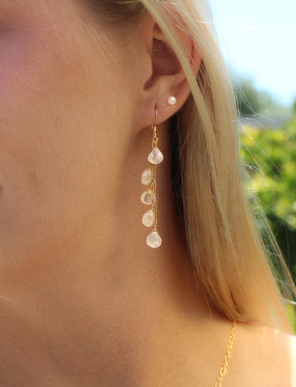 Dangle Faceted Teardrop Multi-Moonstone Earrings