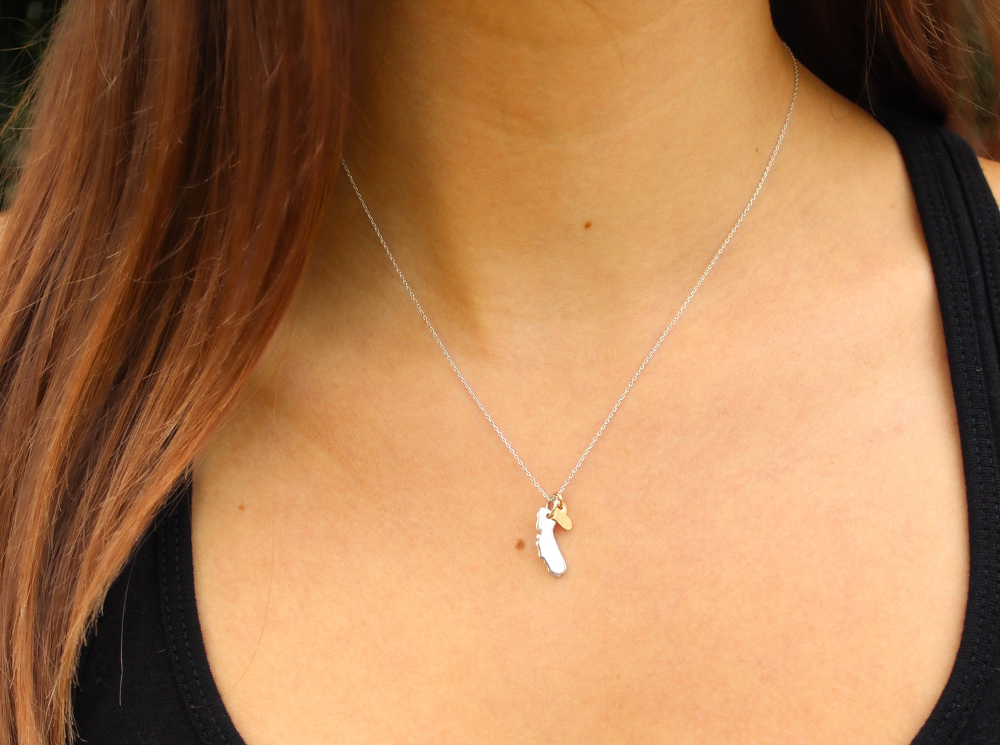 Sterling Silver Califonia Love Necklace with Gold Heart