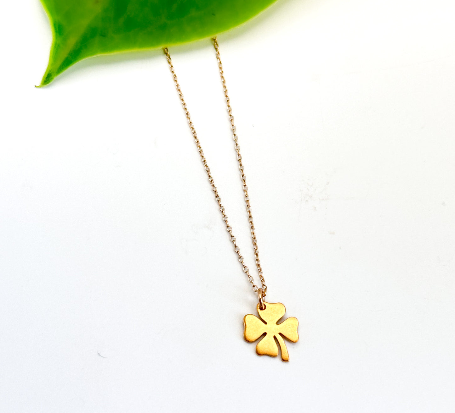 Gold Shamrock Necklace, 4 Leaf Clover