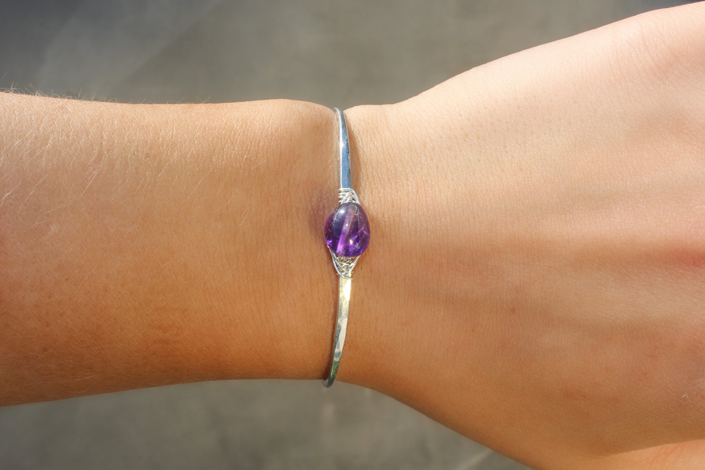 Amethyst Gemstone Bangle, Sterling Silver, 14K Gold Fill