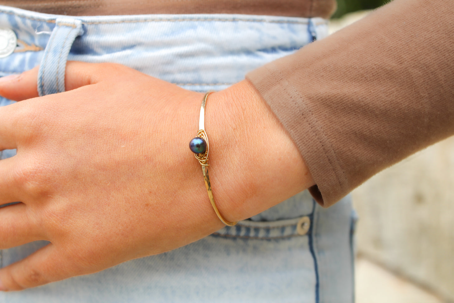 Freshwater Pearl Stacking Bangle, Sterling Silver, 14K Gold Fill