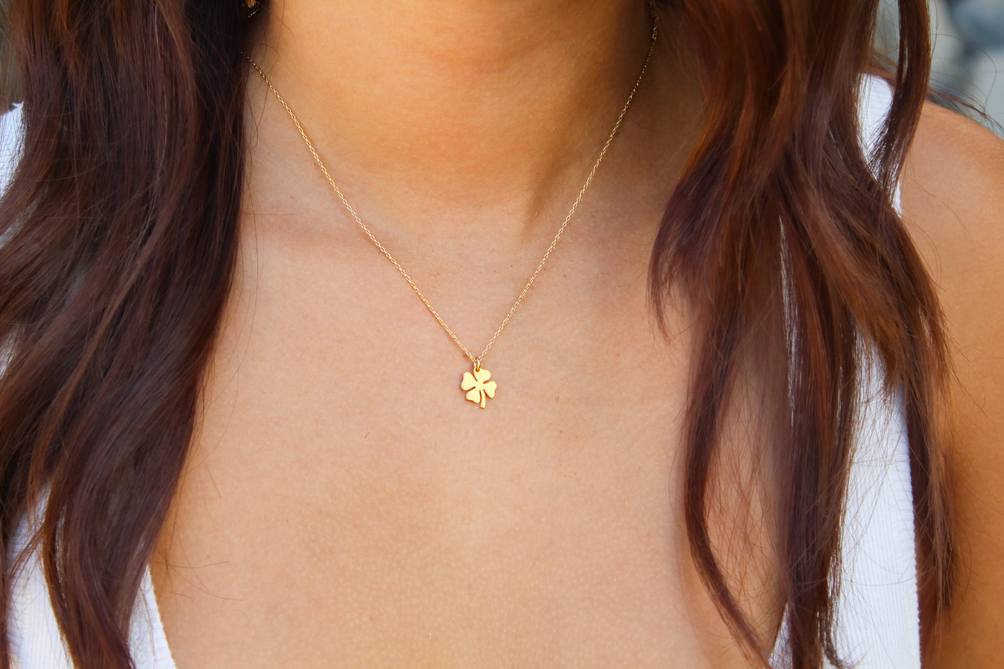 Gold Shamrock Necklace, 4 Leaf Clover