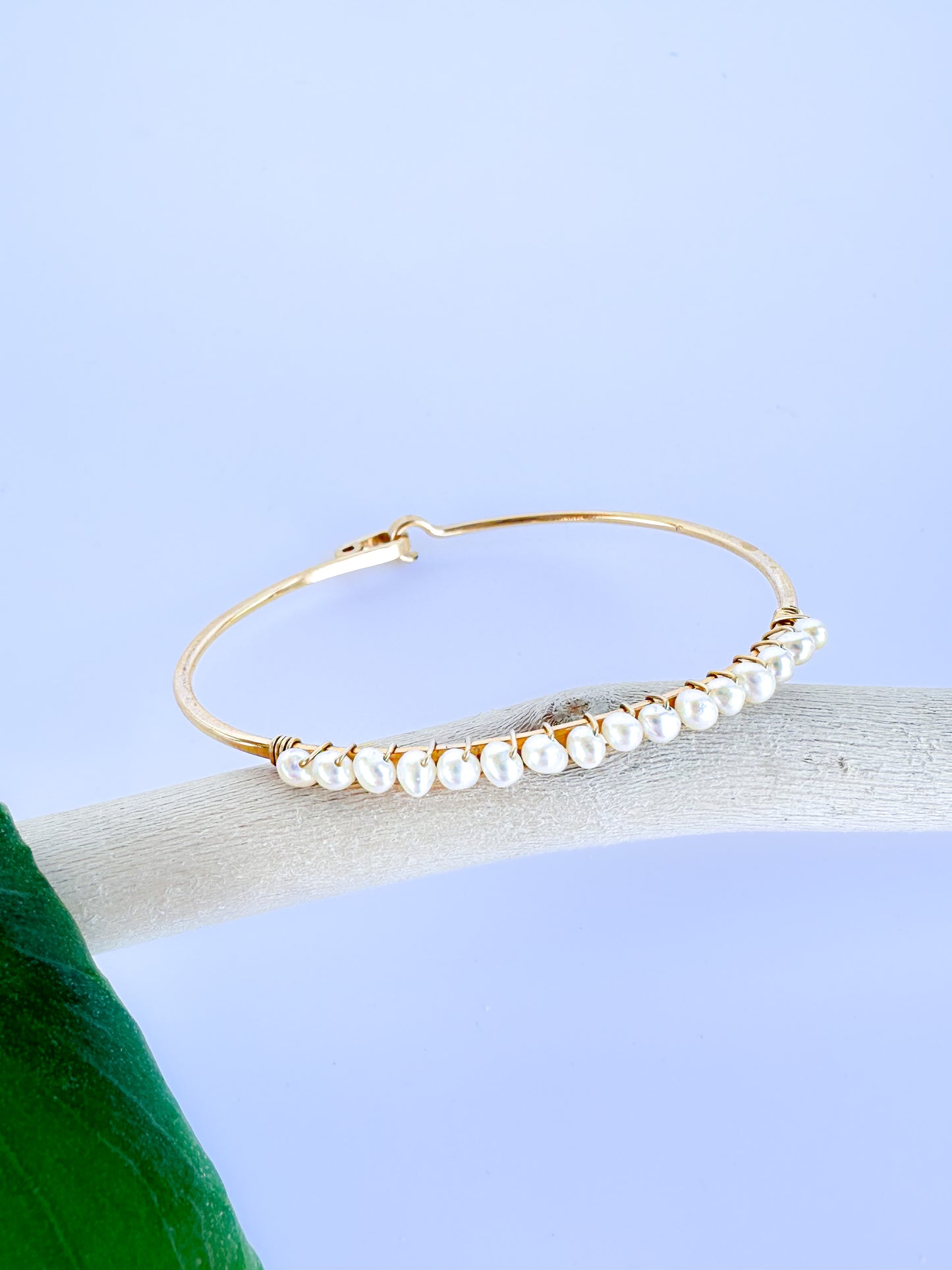 Hammered Pearl Bangle, Sterling Silver, Gold Fill