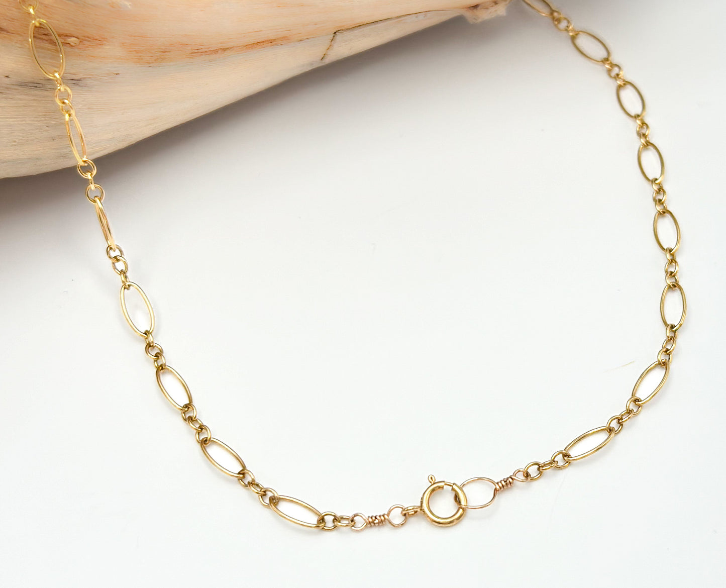 Dainty Pearl Y-Necklace on Figaro Chain, 14k Gold Fill, Sterling Silver