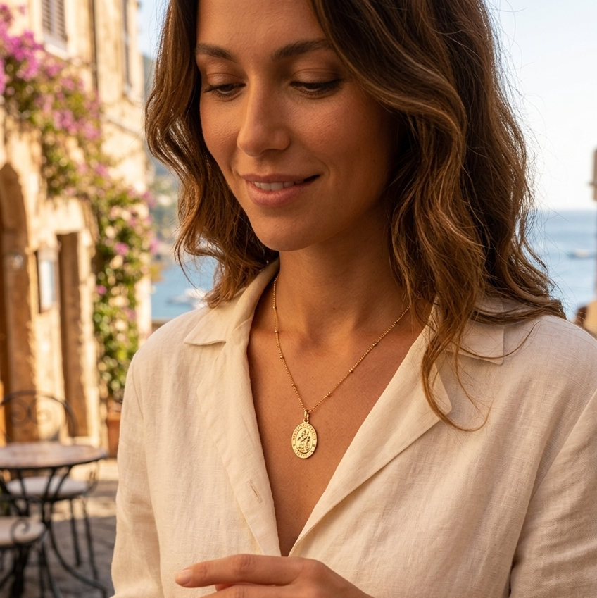 Tiny St Christopher Necklace, 14k Gold Fill, Sterling Silver