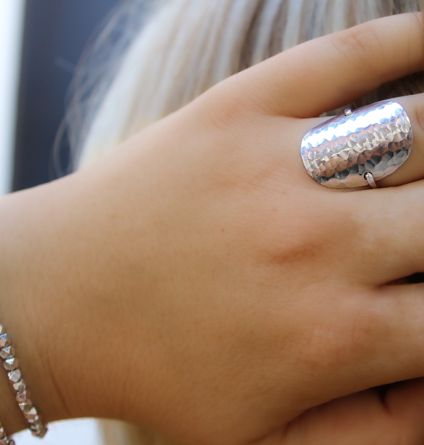 Sterling Silver Hammered Shield Ring