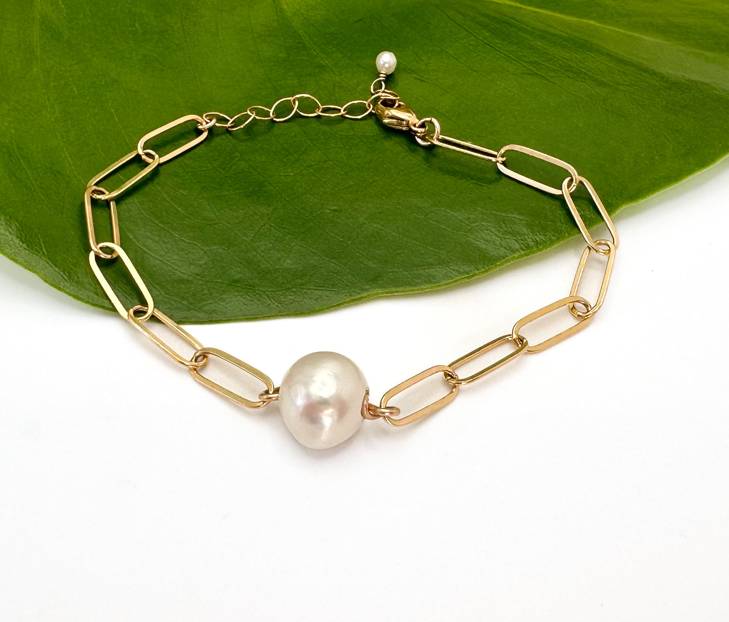 White Pearl Bracelet Paperclip Chain Bracelet