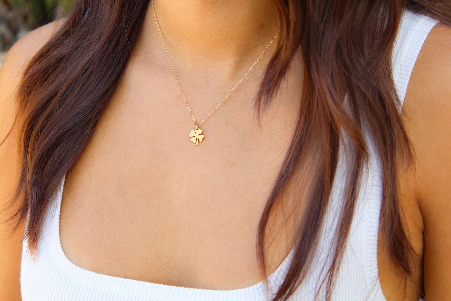 Gold Shamrock Necklace, 4 Leaf Clover